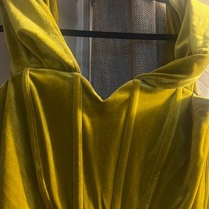 Velvet chartreuse color, formal Midi dress